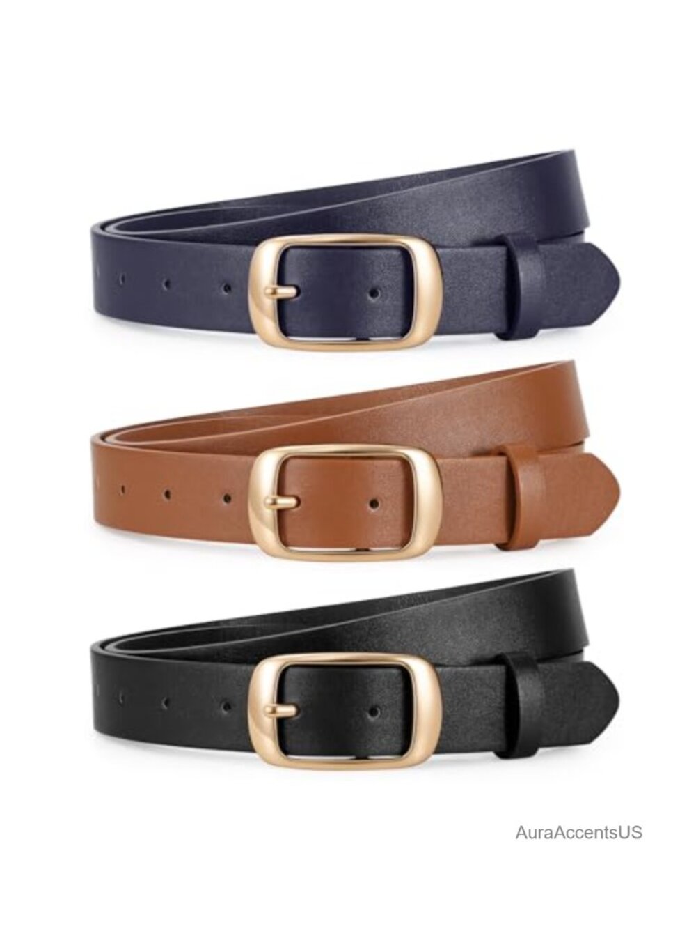3 Pack Women's Faux Leather Belts Adjustable Pin Buckle Jeans Pants Dresses
